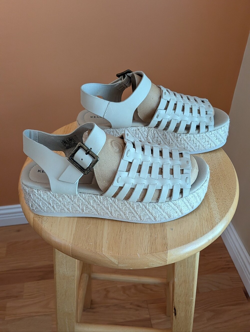 NEW Kelsi Dagger Cream Woven Espadrille Platform Sandals Size 6